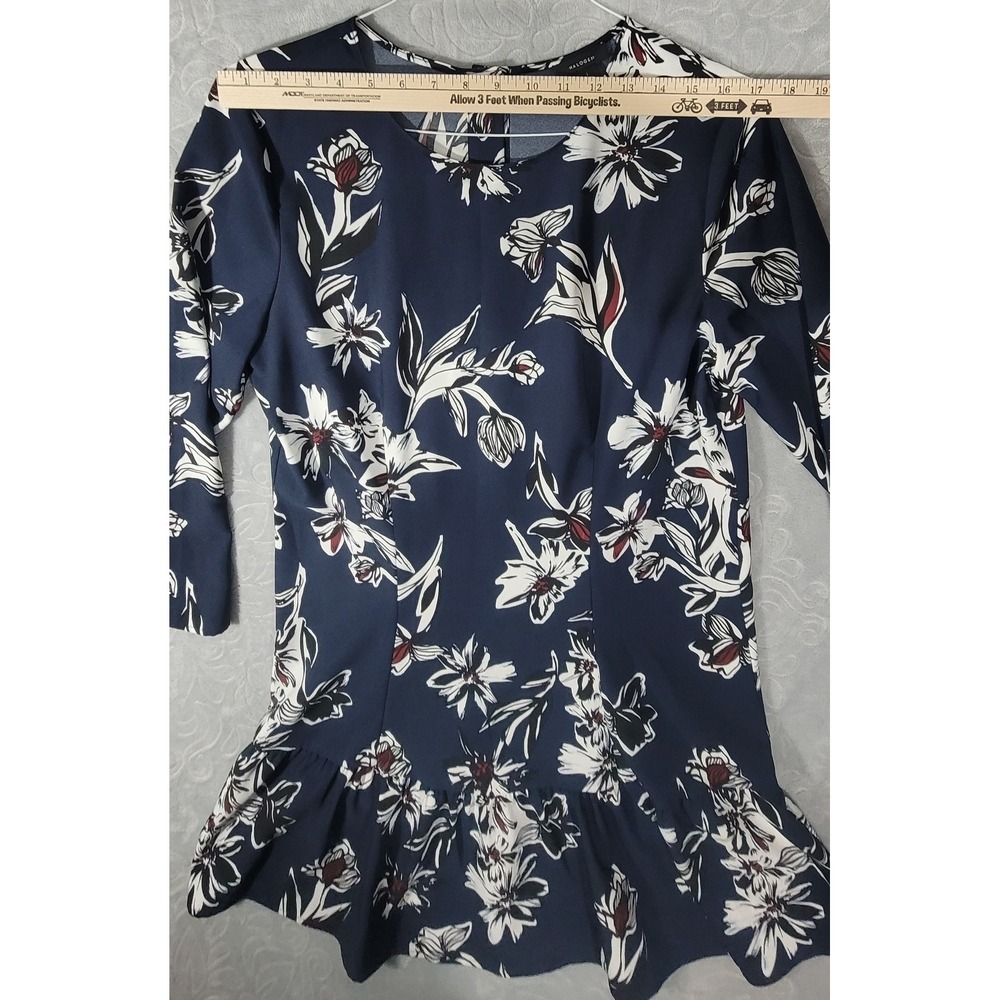 HALOGEN Women Size L Navy Blue Floral Crew Neck Long Sleeve Dress - Picture 5 of 11